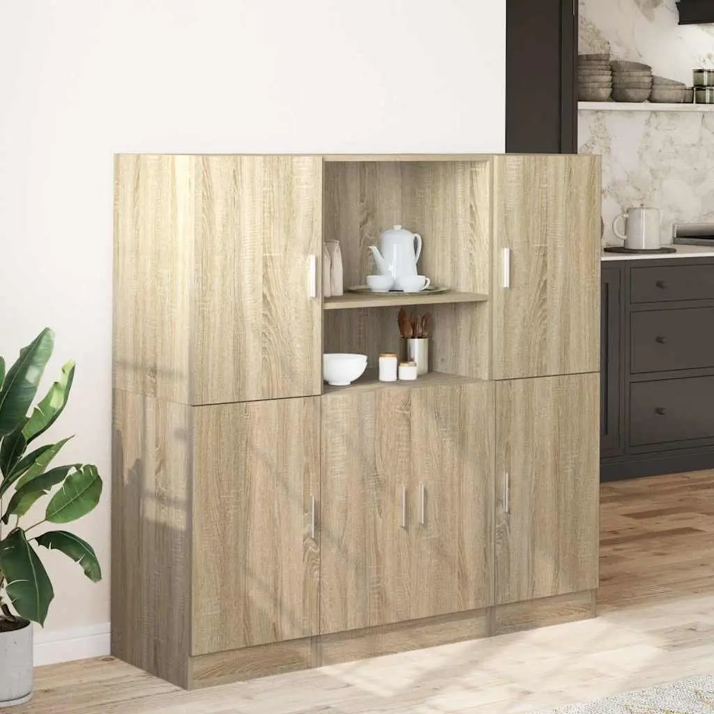 Kitchen Cabinet Set Brown 3 Piece Wall Mounted Storage Shelves Engineered Wood