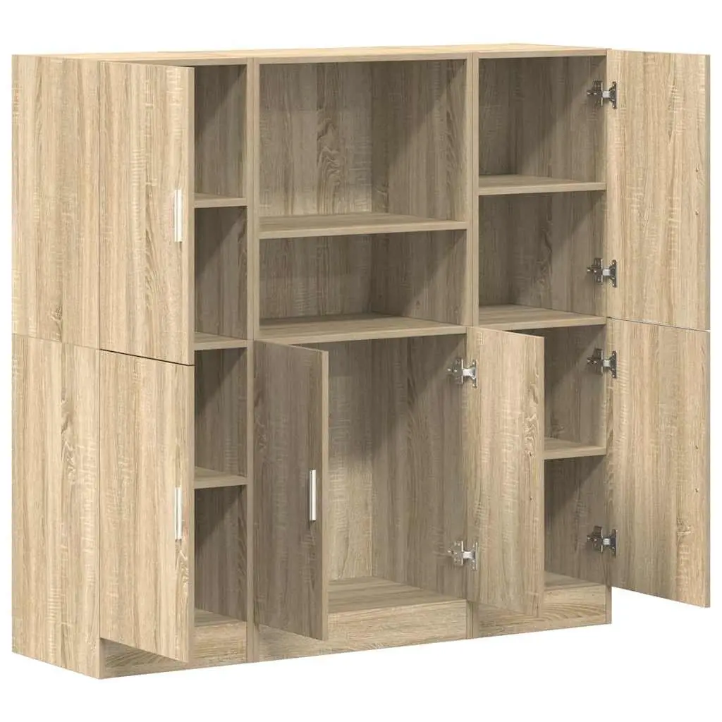 Kitchen Cabinet Set Brown 3 Piece Wall Mounted Storage Shelves Engineered Wood