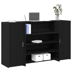 Professional Reception Desk with Storage in Black Oak 180x50x103.5cm