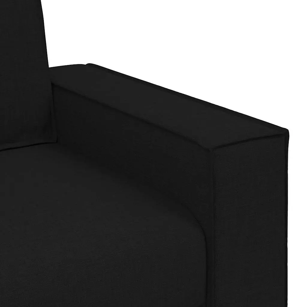 3 Piece Sofa Set Black Linen-Blend Fabric Living Room Furniture 2-Seater Chair