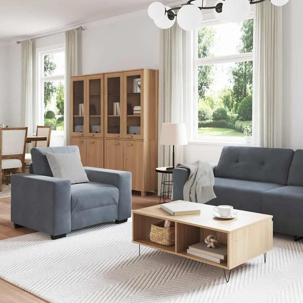 3 Piece Modern Lounge Suite Grey Velvet Sofa Set Armchair 2 Seater 3 Seater