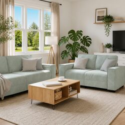 2 Piece Sofa Set Grey Velvet Lounge Suite Living Room Furniture Cushions