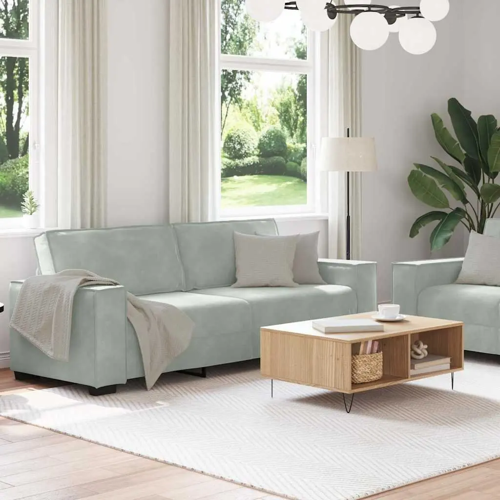 2 Piece Sofa Set Grey Velvet Thickly Padded Seating Wide Armrests