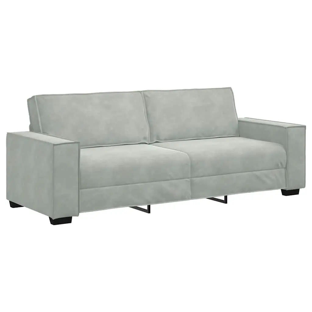 2 Piece Sofa Set Grey Velvet Thickly Padded Seating Wide Armrests