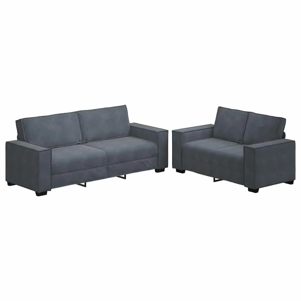 2 Piece Sofa Set Grey Velvet Thickly Padded Armrests Suitable for Living Room