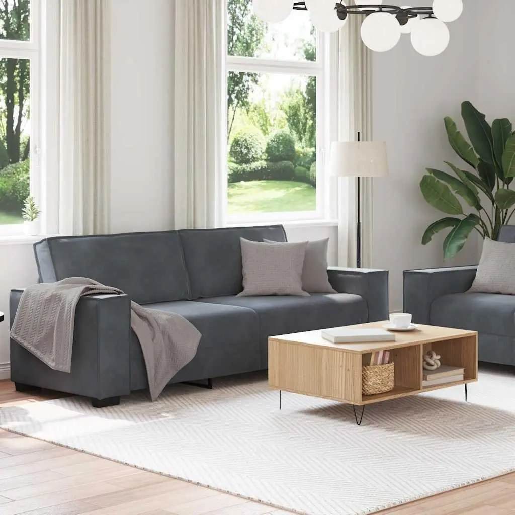 2 Piece Sofa Set Grey Velvet Thickly Padded Armrests Suitable for Living Room