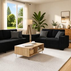 2 Piece Sofa Set Black Velvet Living Room Furniture Lounge Couch Armrest