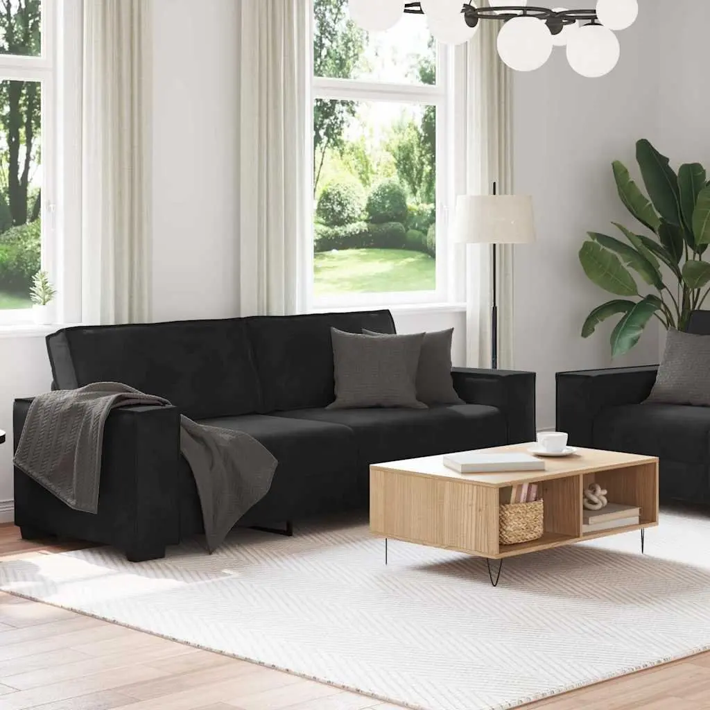2 Piece Sofa Set Black Velvet Thickly Padded Seating Armrest