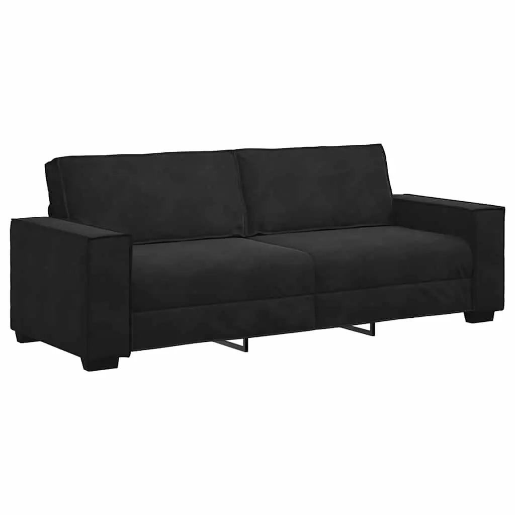2 Piece Sofa Set Black Velvet Thickly Padded Seating Armrest