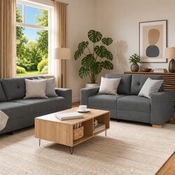 Compact 2 Piece Grey Sofa Set for Comfort