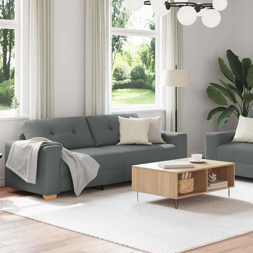 2 Piece Sofa Set Dark Grey Polyester Fabric Sturdy Frame Wide Armrests Thick Padding