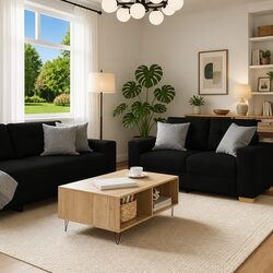Stylish and Durable Black Fabric Sofa Set