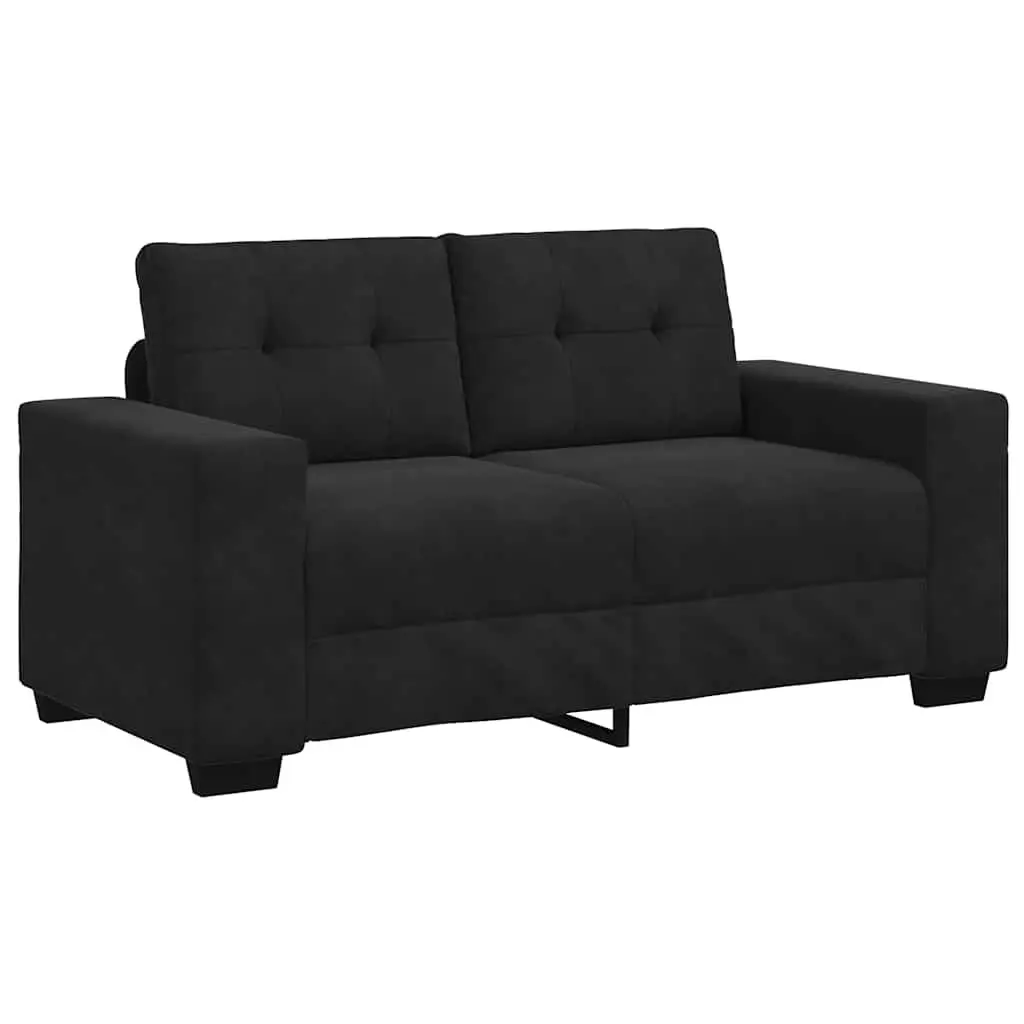 2 Piece Sofa Set Black Velvet Lounge Suite Comfortable Padded Seat Armrests