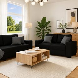 Compact Black Fabric Sofa Set: Stylish and Durable