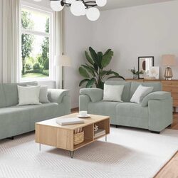 2 Piece Sofa Set Grey Velvet Upholstered Lounge Living Room Furniture Armrests