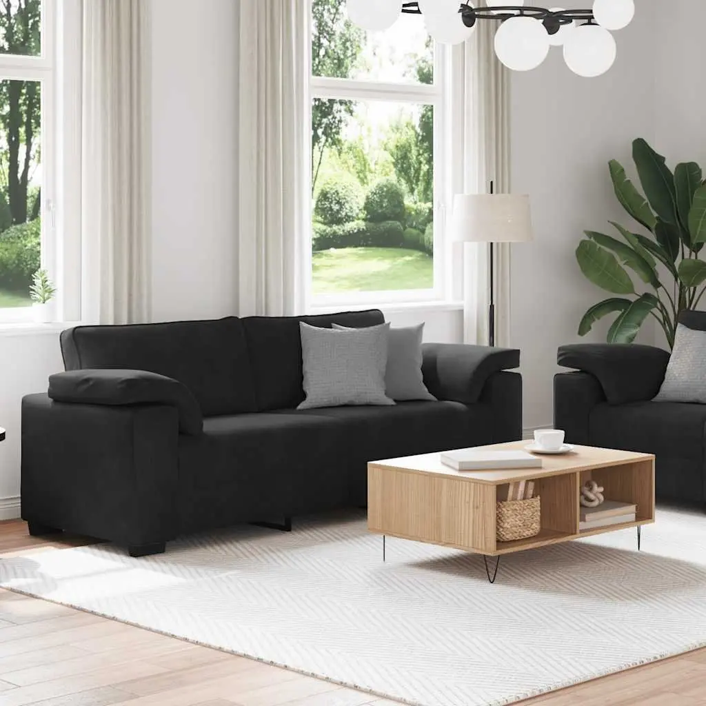 2 Piece Sofa Set Black Velvet Upholstered Lounge Seating with Cushions Armrests
