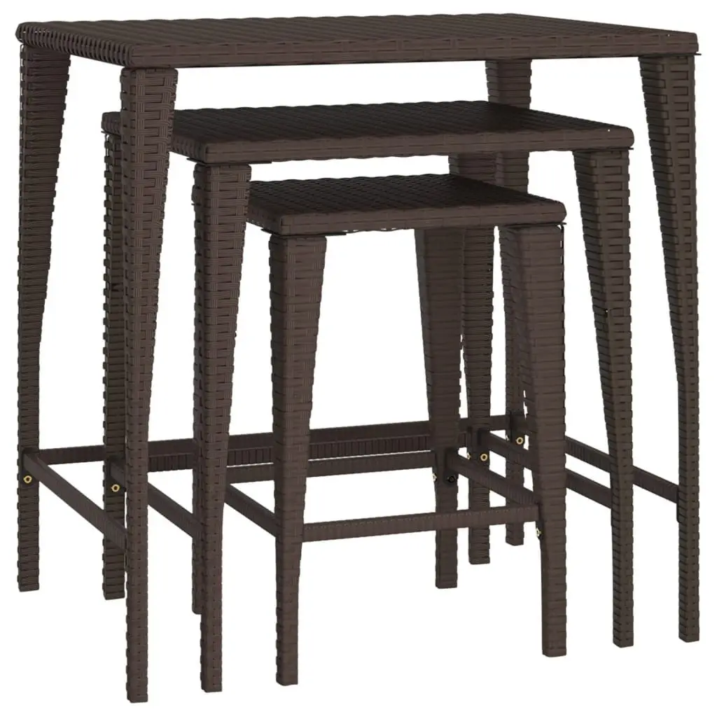 Garden Nesting Tables 3 Pcs Brown Outdoor Furniture Stackable Patio Side Table