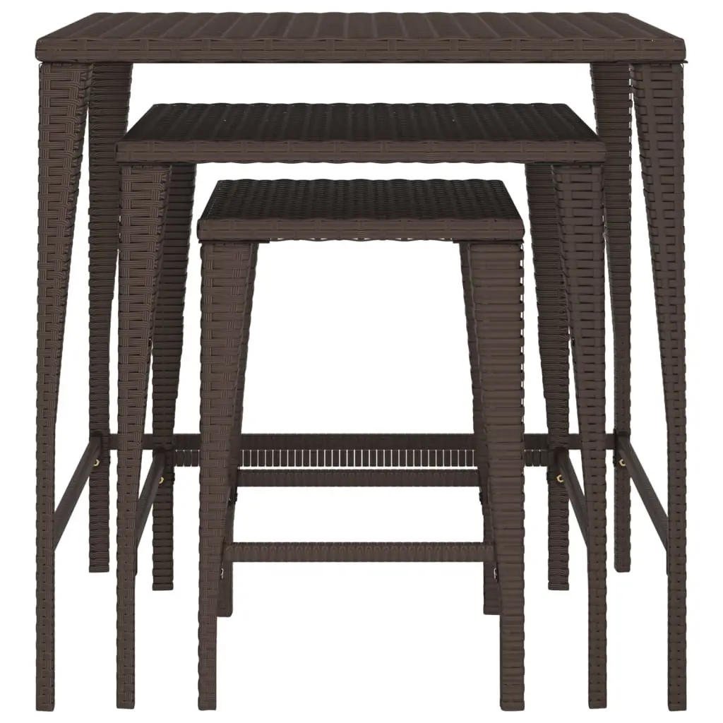 Garden Nesting Tables 3 Pcs Brown Outdoor Furniture Stackable Patio Side Table