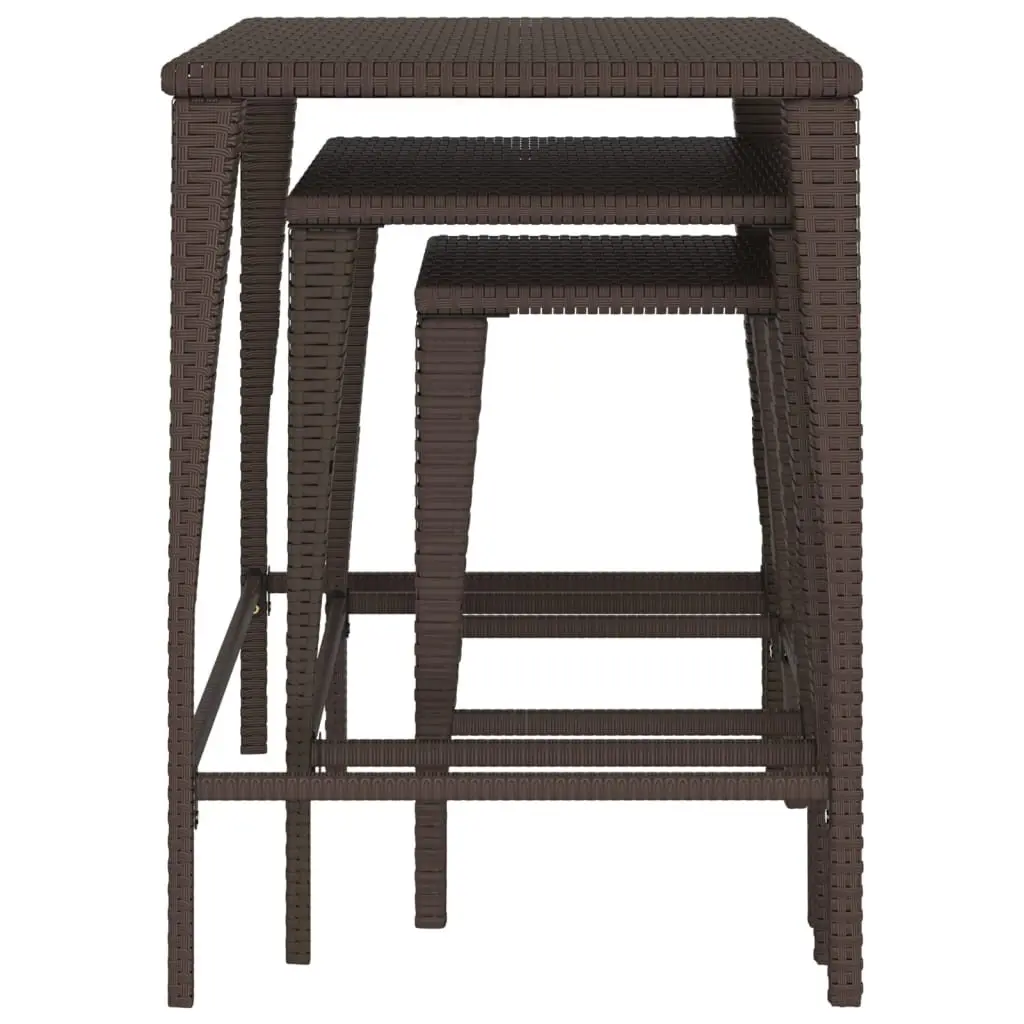 Garden Nesting Tables 3 Pcs Brown Outdoor Furniture Stackable Patio Side Table