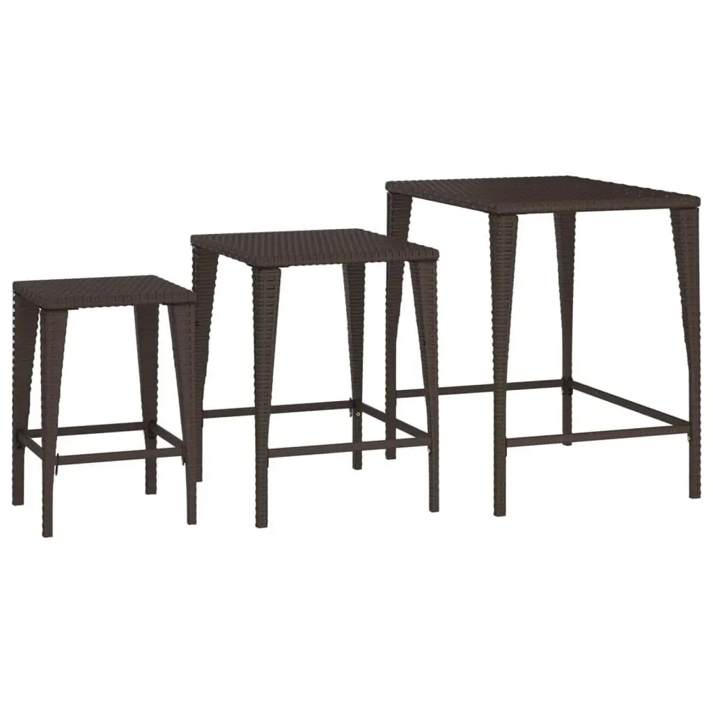 Garden Nesting Tables 3 Pcs Brown Outdoor Furniture Stackable Patio Side Table