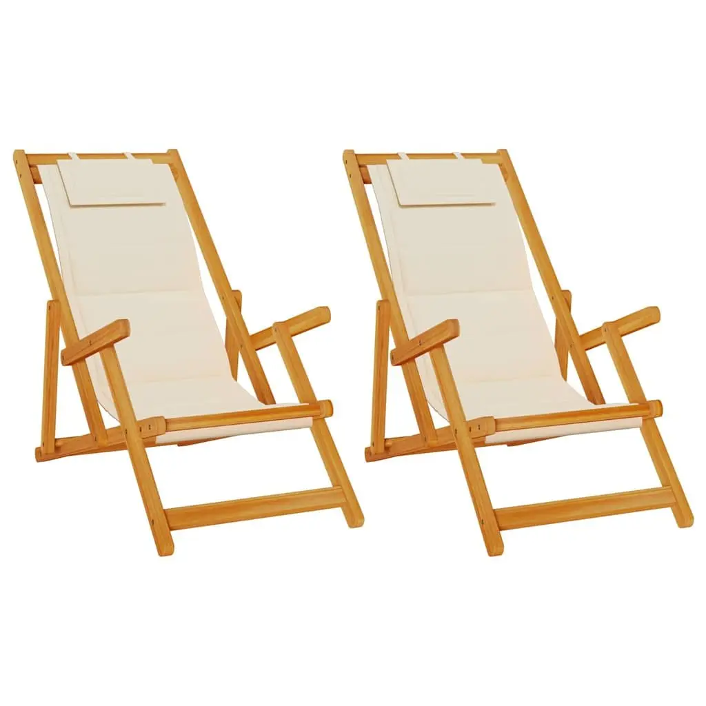 Folding Beach Chair 2 Pcs Outdoor Garden Patio Seating Cushion Acacia Wood