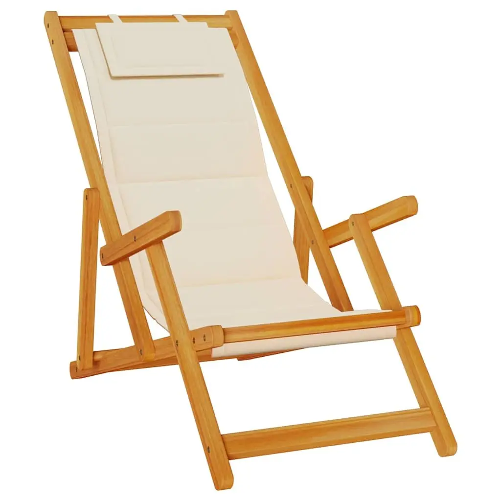 Folding Beach Chair 2 Pcs Outdoor Garden Patio Seating Cushion Acacia Wood