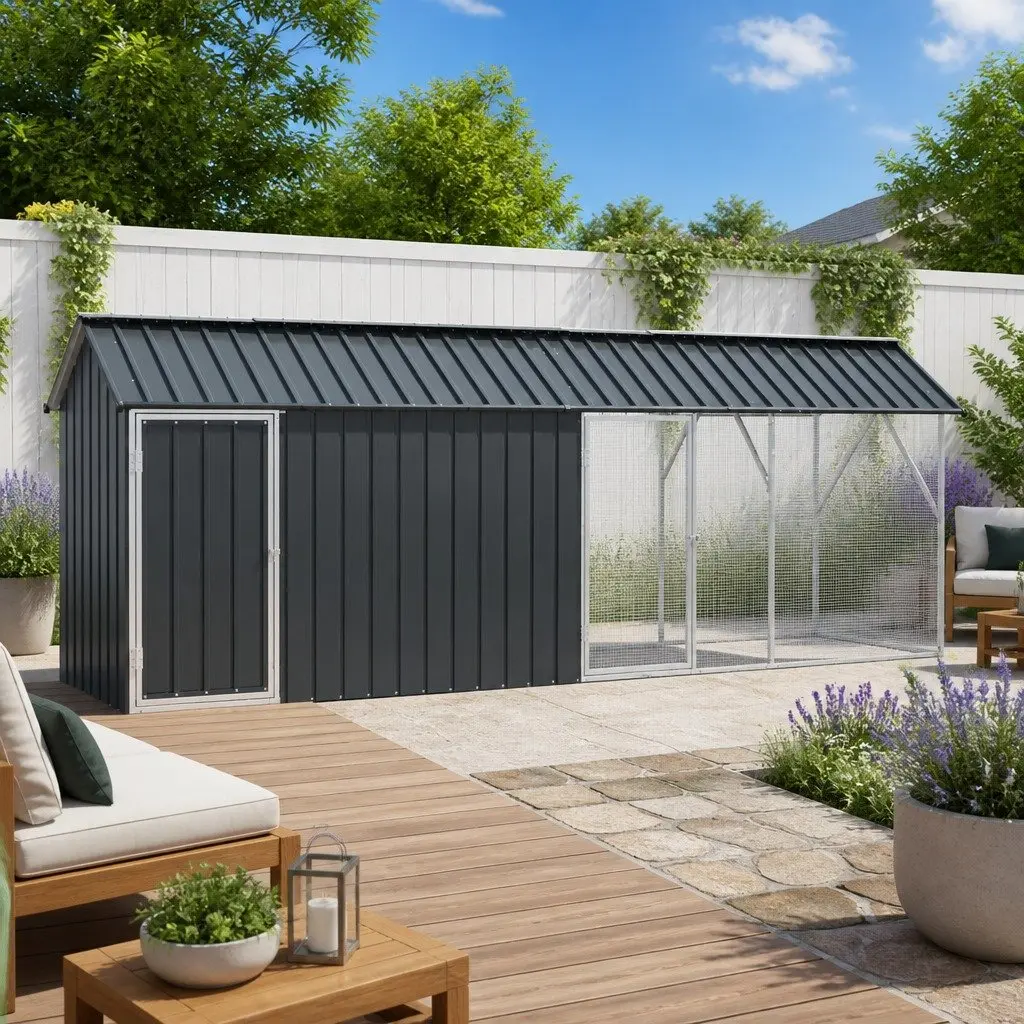 Large Outdoor Bird Cage Aviary 422x103x142cm Anthracite Galvanised Steel Garden