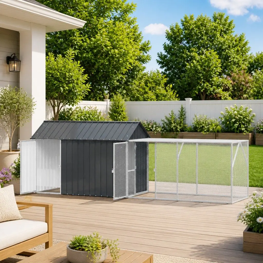 Outdoor Bird Cage Anthracite Large Galvanised Steel Rectangular Garden Aviary