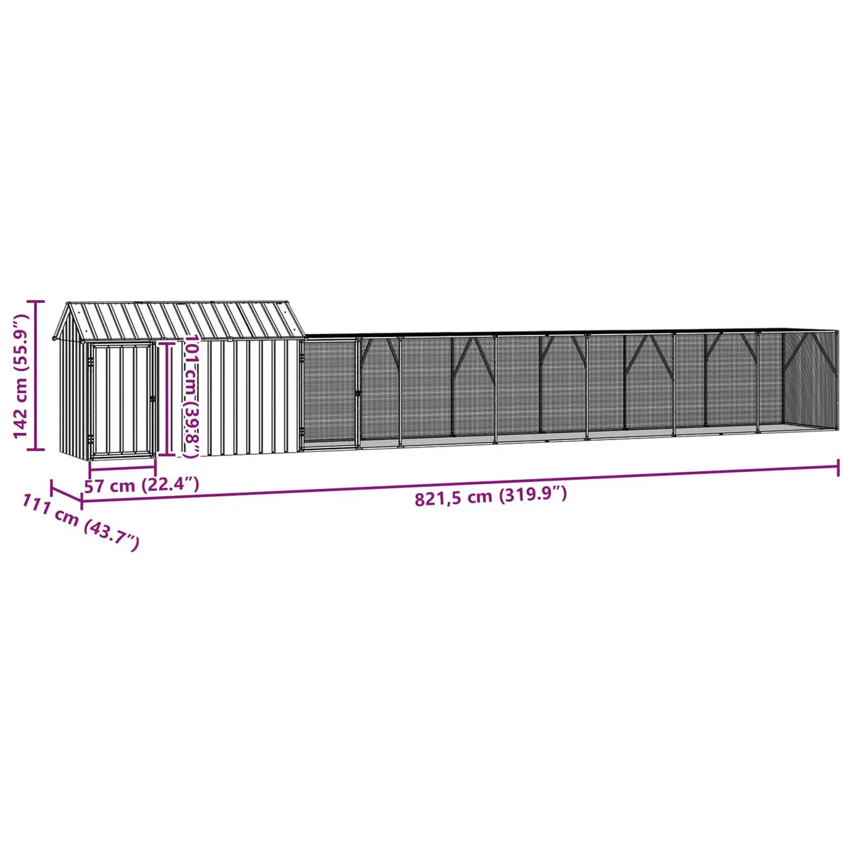Rectangular Bird Cage Anthracite 821.5x111x142cm Galvanised Steel Outdoor Aviary
