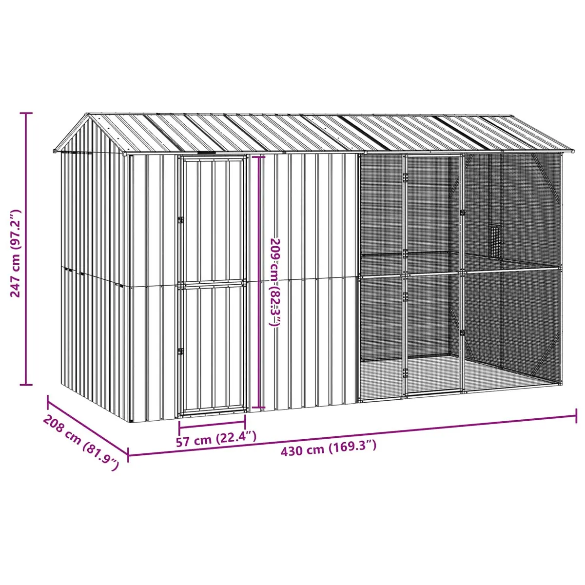 Outdoor Bird Cage Anthracite Galvanised Steel Spacious Large
