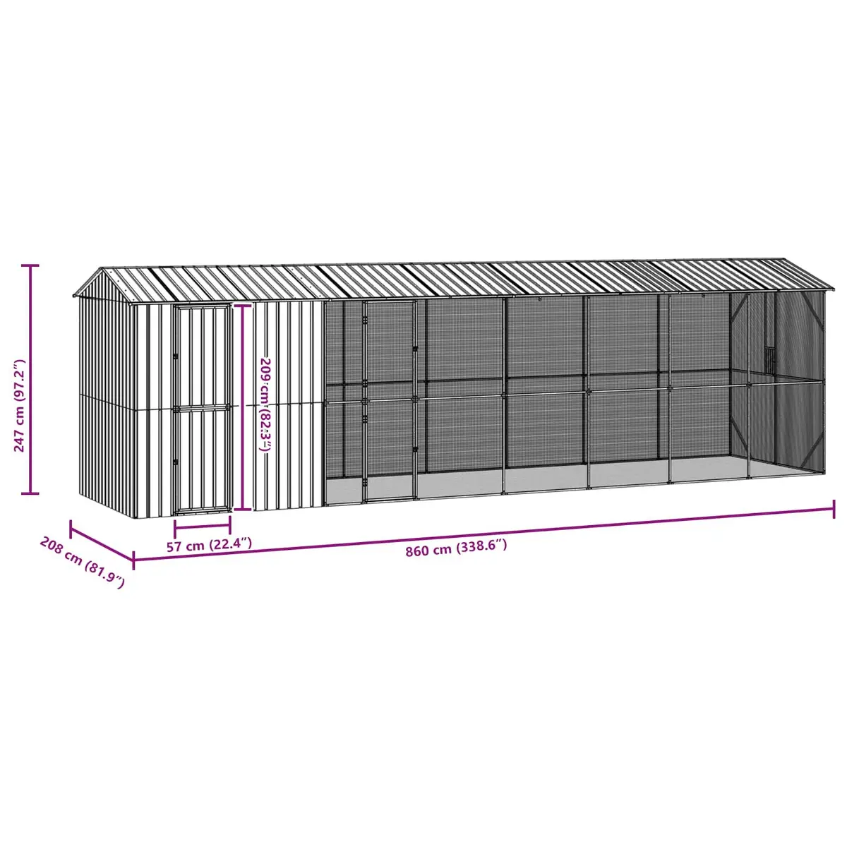 Outdoor Bird Cage Anthracite Galvanised Steel Rectangular Garden Aviary Large