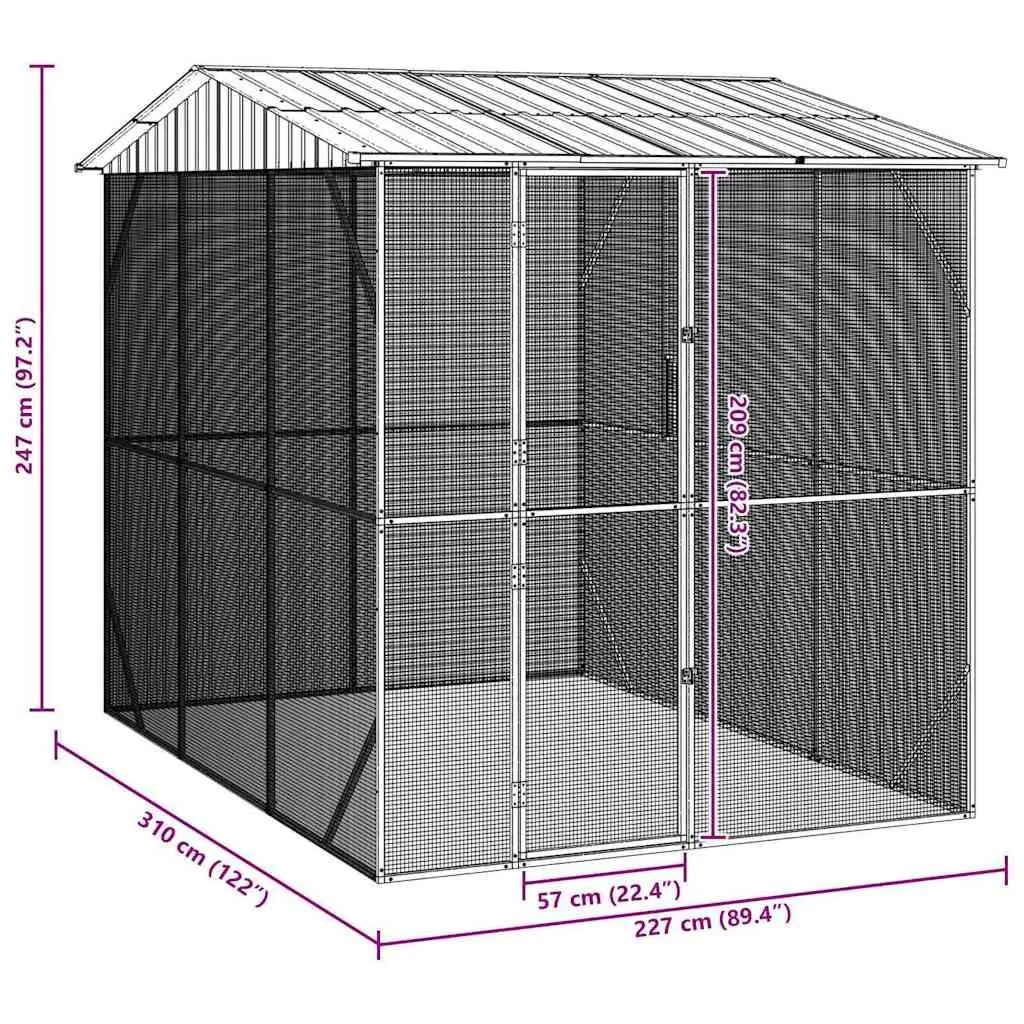 Bird Cage Anthracite Large Galvanised Steel Outdoor Aviary Enclosure