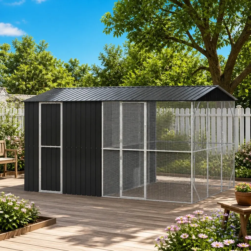Bird Cage Anthracite Large Spacious Galvanised Steel Outdoor Aviary