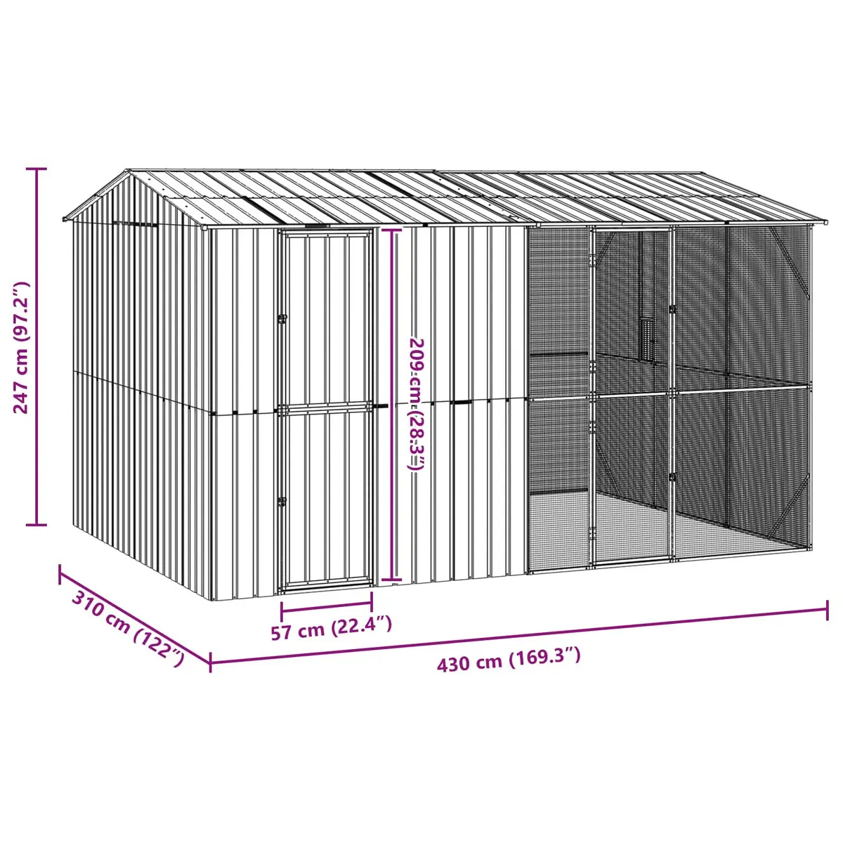 Bird Cage Anthracite Large Spacious Galvanised Steel Outdoor Aviary