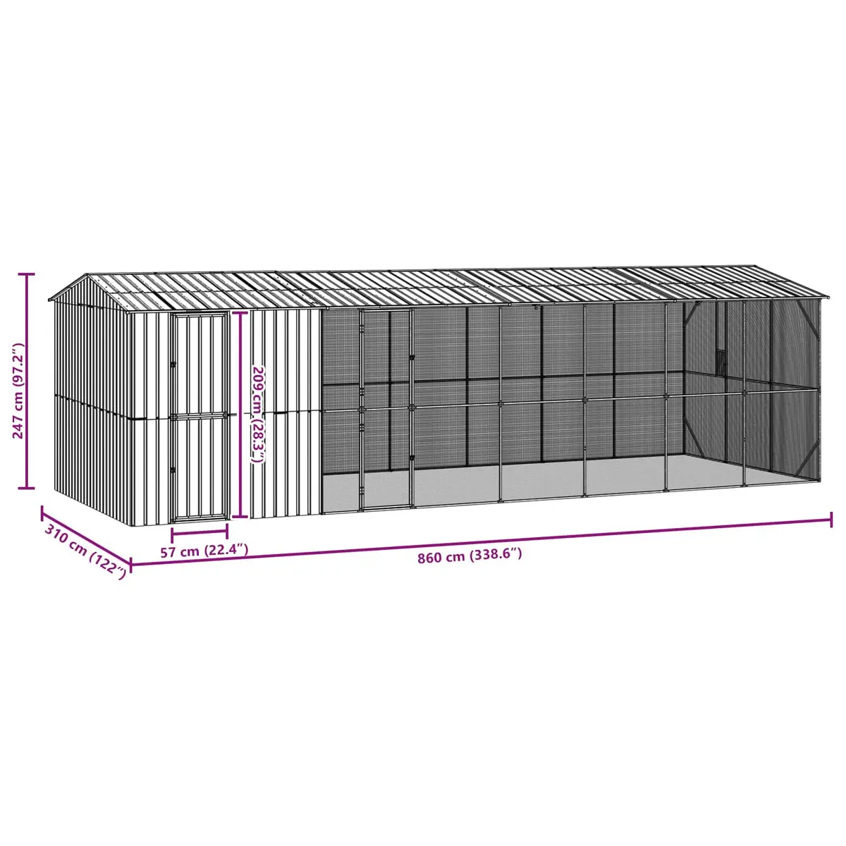 Outdoor Bird Cage Anthracite Galvanised Steel Rectangular Garden Aviary Patio