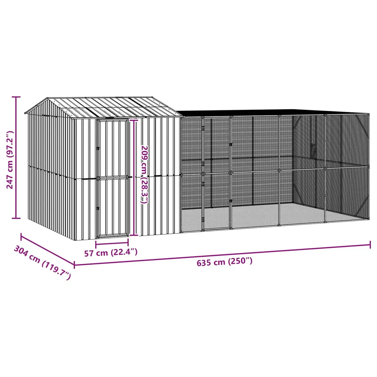 Bird Cage Anthracite Rectangular Galvanised Steel Outdoor Aviary