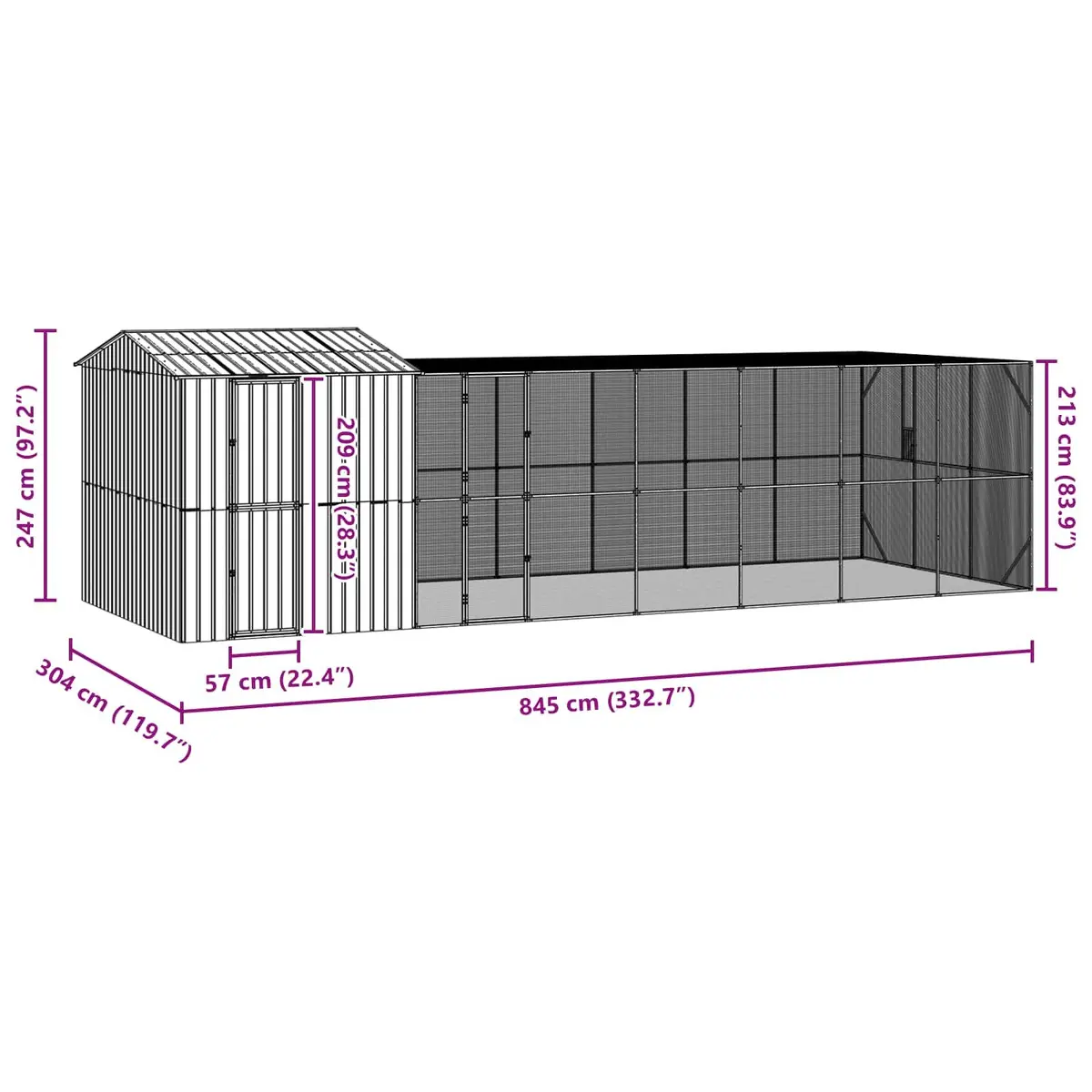 Bird Cage Anthracite Galvanised Steel Rectangular Outdoor Aviary Shelter