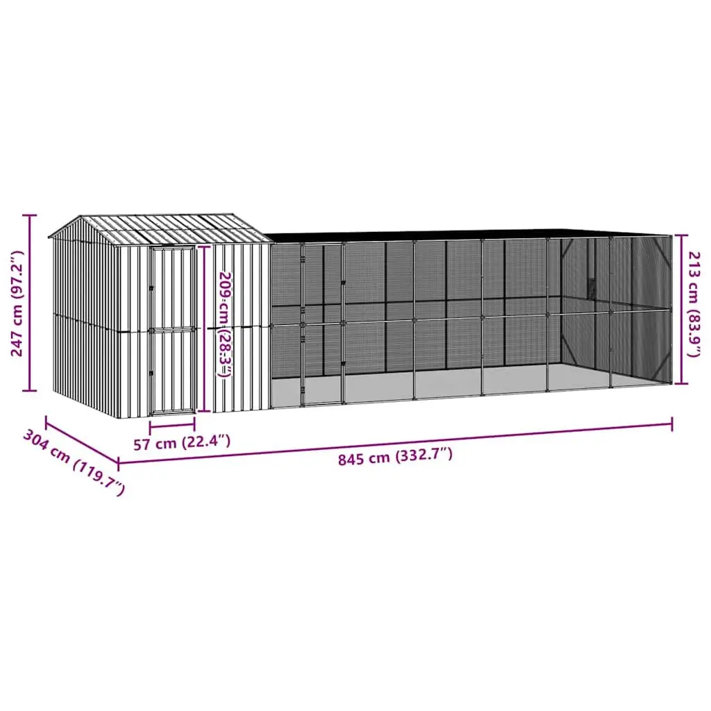 Bird Cage Anthracite Galvanised Steel Rectangular Outdoor Aviary Shelter