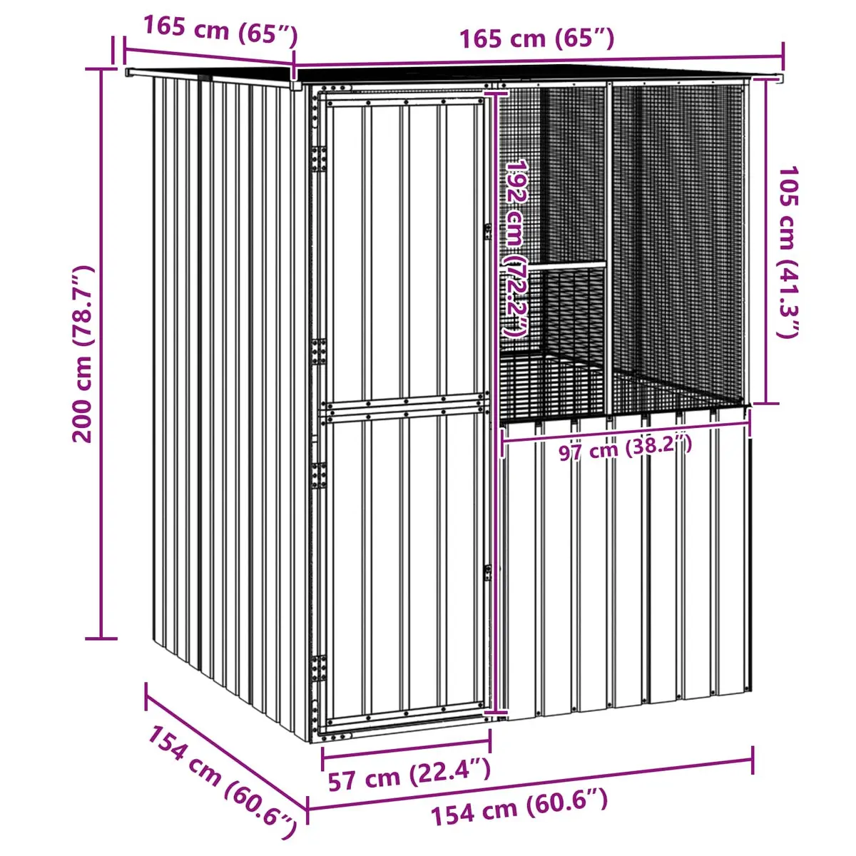 Bird Cage Anthracite Rectangular Galvanised Steel Outdoor Garden Aviary