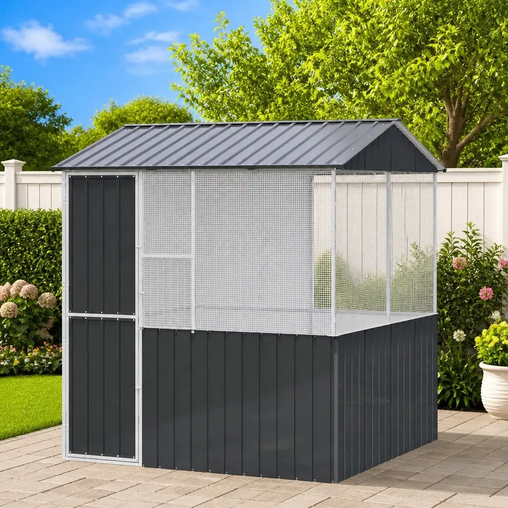 Bird Cage Anthracite 215x209x230cm Galvanised Steel Outdoor Garden Aviary