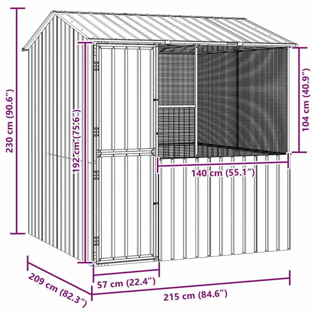 Bird Cage Anthracite 215x209x230cm Galvanised Steel Outdoor Garden Aviary