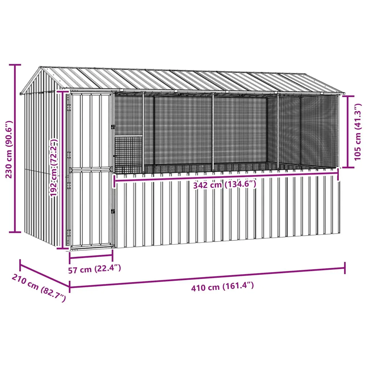 Bird Cage Galvanised Steel Anthracite Outdoor 410 x 210 x 230 cm