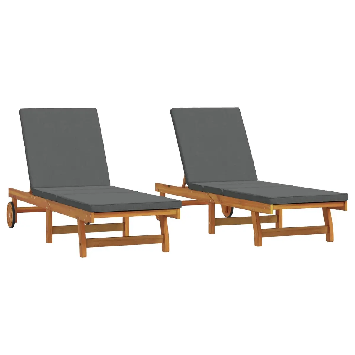 Sun Lounger Brown 2 Pcs Solid Acacia Wood Adjustable Backrest Garden Outdoor