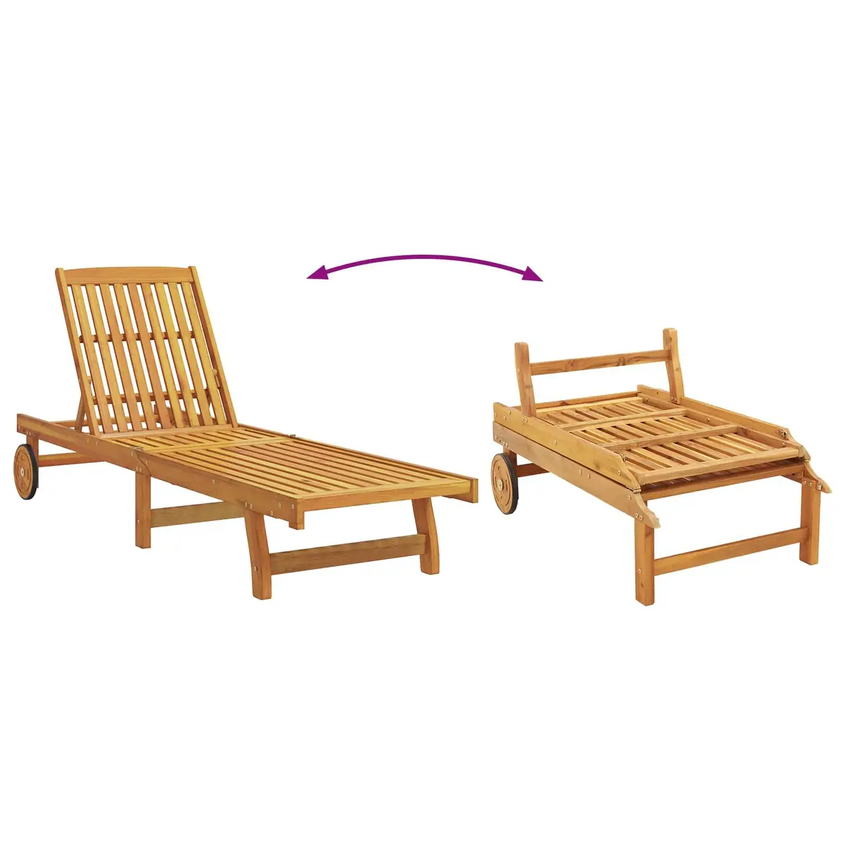 Sun Lounger Brown 2 Pcs Solid Acacia Wood Adjustable Backrest Garden Outdoor