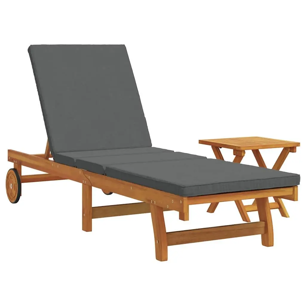 Sun Lounger Brown 2 pcs Solid Acacia Wood Adjustable Backrest Adjustable Footrest Outdoor Garden Terrace Daybed