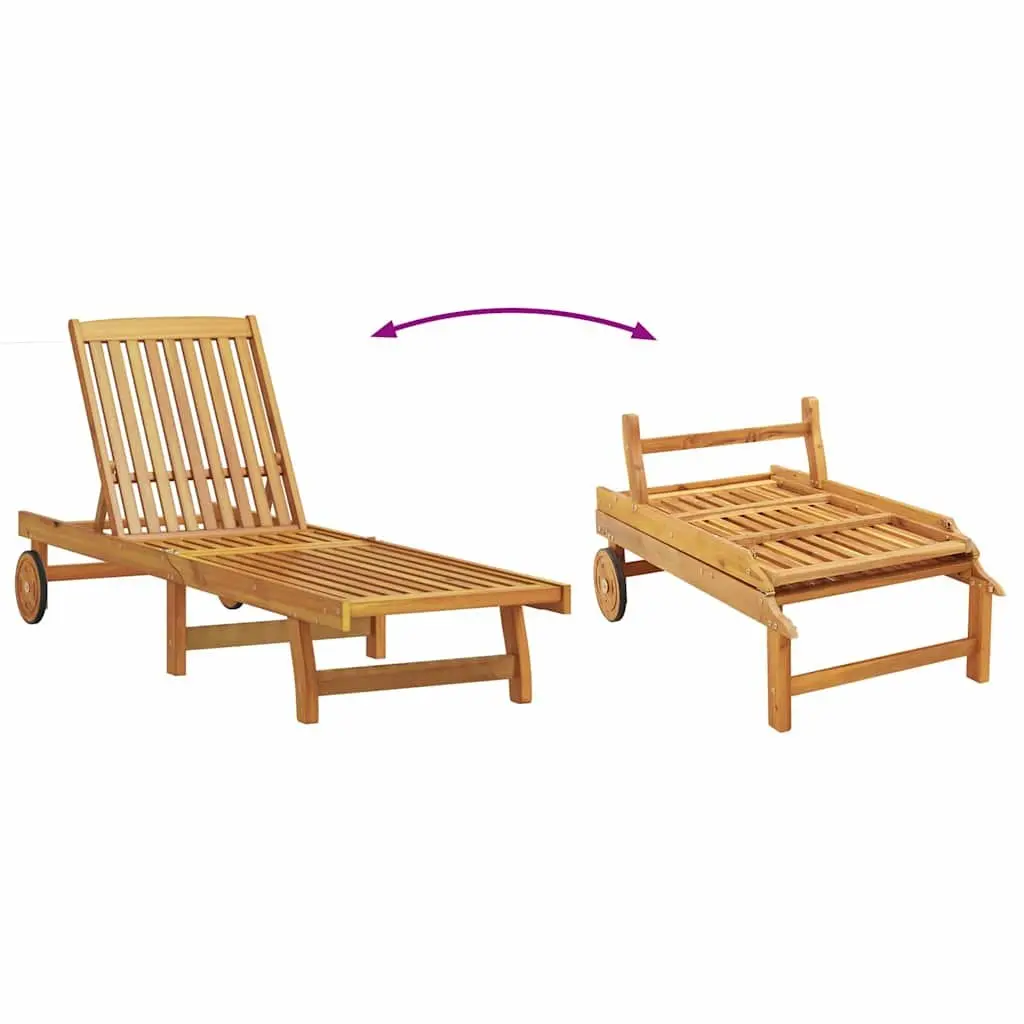 Sun Lounger Brown 2 pcs Solid Acacia Wood Adjustable Backrest Adjustable Footrest Outdoor Garden Terrace Daybed