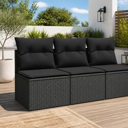 Garden Sofa Set 2 Piece Outdoor Furniture Black Poly Rattan with Cushions