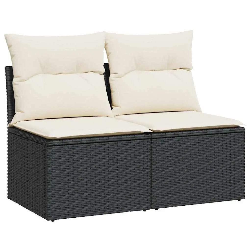 Black Poly Rattan Outdoor Garden Sofa Set 2 Piece with Storage Cushions