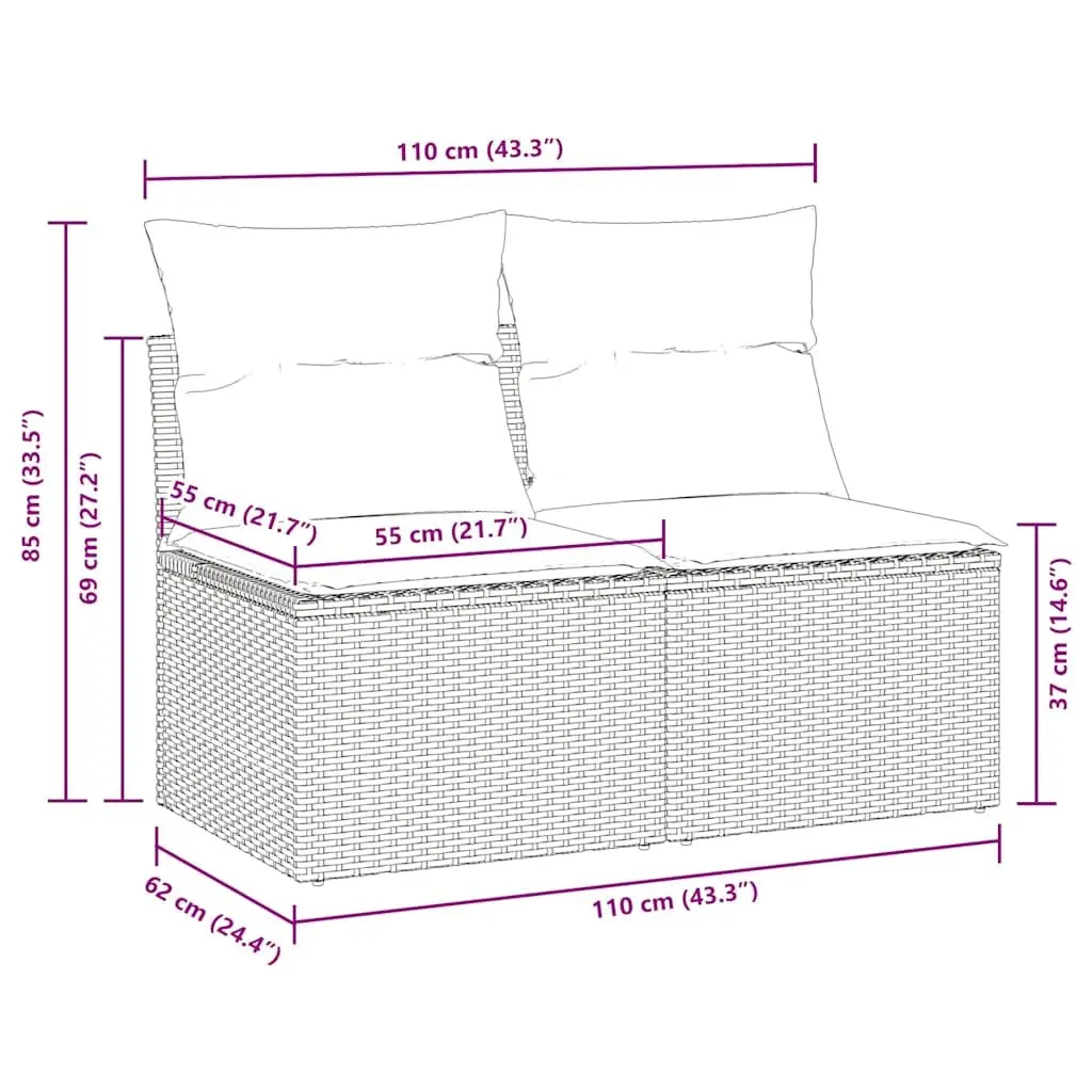 Black Poly Rattan Outdoor Garden Sofa Set 2 Piece with Storage Cushions