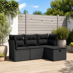 Compact Black Garden Sofa Set - 4 Pieces for Outdoor Use